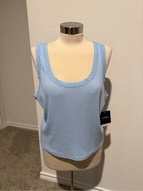 Light Blue Striped Lace-Trim Tank